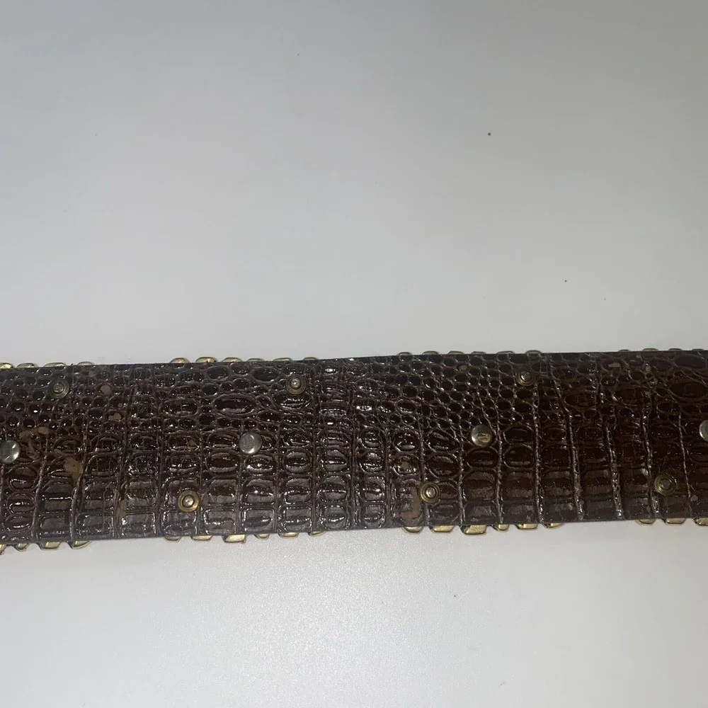 NANNI Italy Brown Leather Silver Gold Stud Belt Croc Boho Stud Size 85/34 - Picture 9 of 9